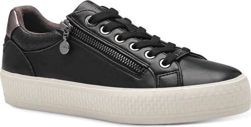 s.Oliver Damessneakers, plat met ritssluiting, vrije tijd, zwart, 38 EU, zwart., 38 EU