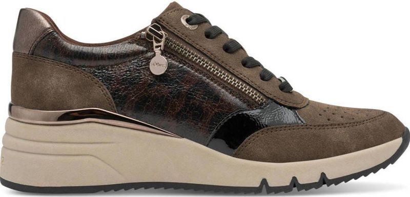 s.Oliver - Sneakers - Bruin - Imitatieleer - Platte Zool