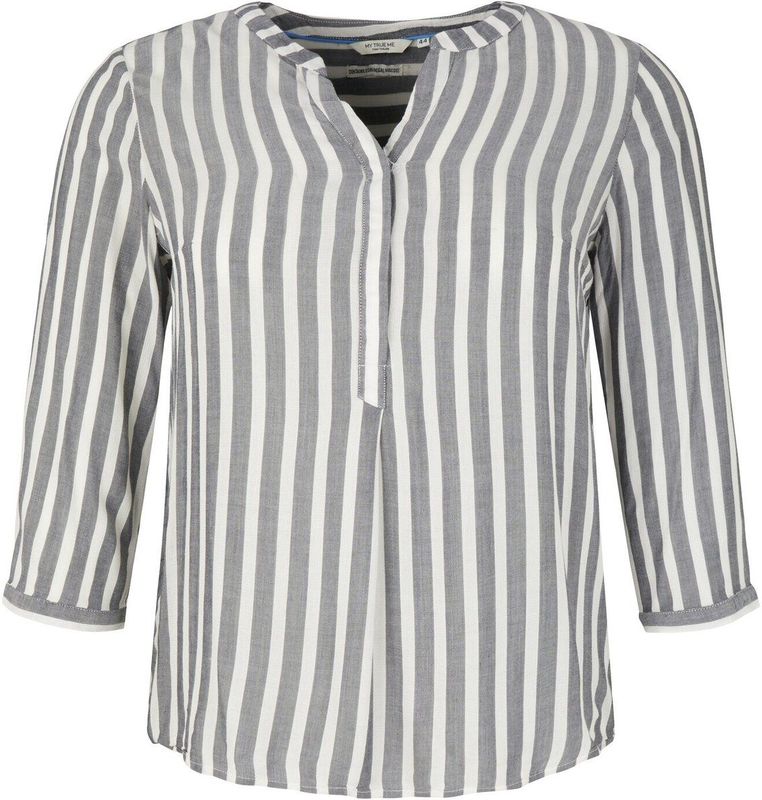 TOM TAILOR - Blouse - Offwhite Navy Vertical Stripe - 100% Viscose Lenzing Ecovero