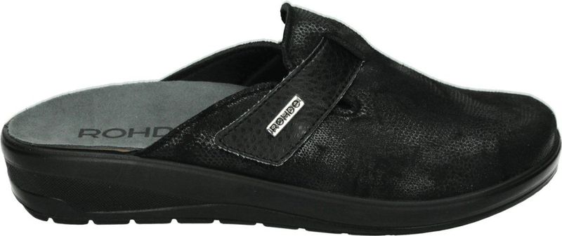Rohde - 6165 Pantoffels - Zwart - Stretchmateriaal - Klittenbandsluiting