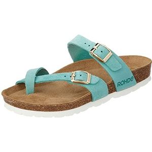 Rohde Alba klassieke sandalen voor dames, zomerschoenen, pantoffels, kurk-voetbed, 53 turquoise, 35 EU