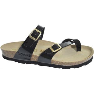 Rohde Alba klassieke sandalen voor dames, zomerschoenen, pantoffels, kurk-voetbed, 91 zwarte lak, 43 EU