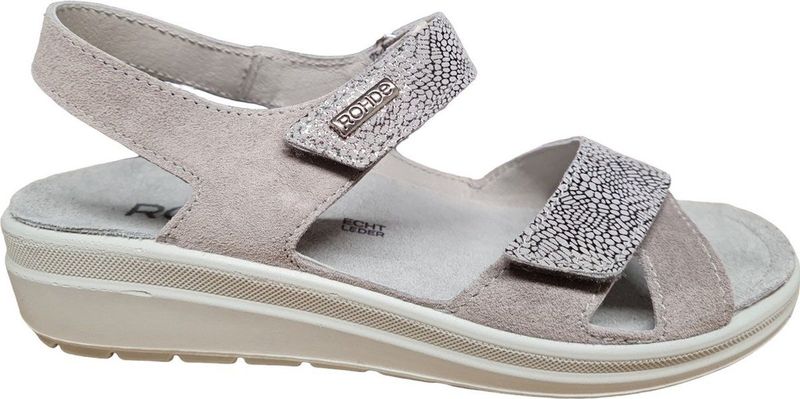 Rohde 5739 83 Dames Sandalen - Beige Zilver - Uitneembare Binnenzool - Klittenband Sluitingen