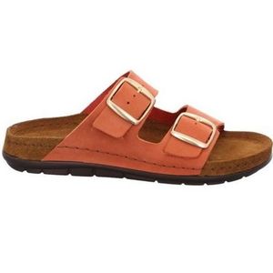 Gezondheidsslippers - Oranje - Leer - Sleehak met Gespen
