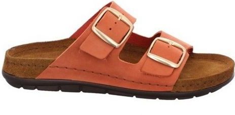 Gezondheidsslippers - Oranje - Leer - Sleehak met Gespen