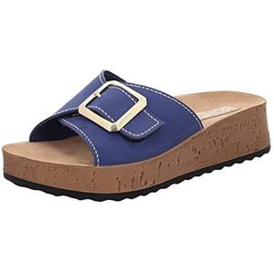 Rohde Dames muiltjes leer korte pantolette klittenbandsluiting plateau Cortona 6215, blauw, 42 EU
