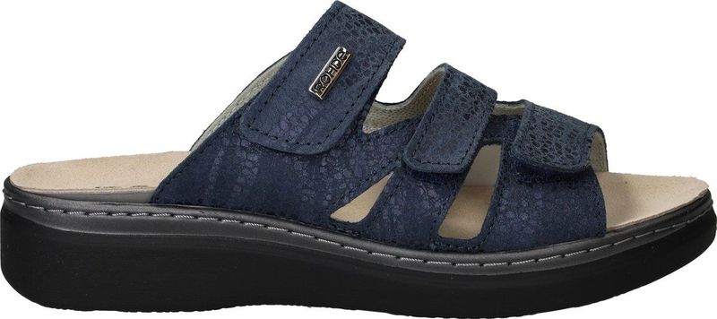 Rohde - Slippers - Blauw - Leer - Klittenbandsluitingen