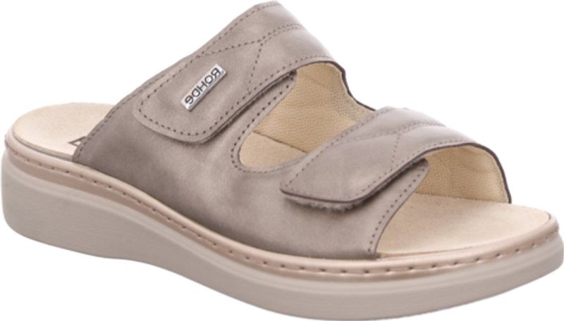 Rohde - Slippers - Beige - Leer - Klittenbandsluiting - Breedte G