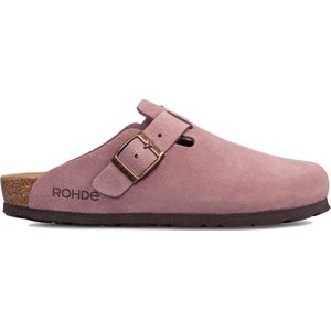 Rohde, Schoenen, Dames, Roze, 37 EU, Suède, Roze Leren Klomp met Antislip Zool