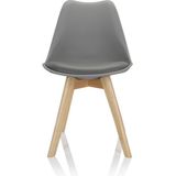 hjh OFFICE Set van 4 eetkamerstoelen Scandi kunststof grijs massief houten poten beuken, stoel gestoffeerd retro design 661010