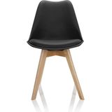 hjh OFFICE Set van 4 eetkamerstoelen Scandi kunststof zwart massief houten poten beuken, stoel gestoffeerd retro design 661011