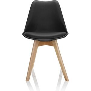 hjh OFFICE Scandi 661011 Set van 4 eetkamerstoelen bekleed met kunststof poten van massief beukenhout en retro design, zwart