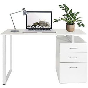 hjh OFFICE Easy Work V 821007 schrijftafel, wit, 120 x 50 cm, moderne computertafel met staande container, onderhoudsvriendelijk