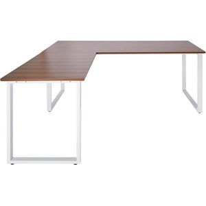 hjh OFFICE 830090 Workspace XL hoekbureau met groot werkoppervlak, stalen frame, walnoot/wit, 180 x 180 cm