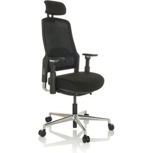 hjh OFFICE TERARO AX 608995 Bureaustoel, ergonomisch, draaibaar, met in hoogte verstelbare rugleuning en hoofdsteun van stof en net, zwart
