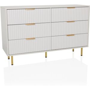 HJELLE - Dressoir Wit - Moderne Commode - Midcentury-Design - Zes Schuiflades