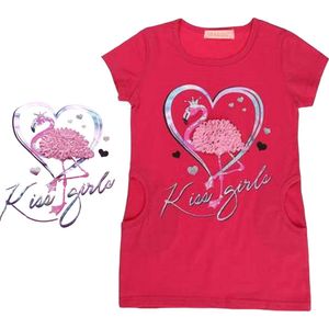 Seagull lang shirt flamingo in hart glitter pink 158/164