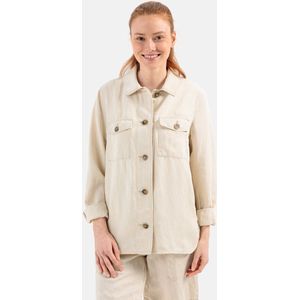 camel active - Overshirt - Dames - Beige - Linnenmateriaalmix met Knoopsluiting en Klepzakken