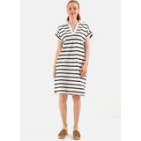 camel active Polo jurk in piqué katoen - Maat womenswear-M - Wit-Blauw