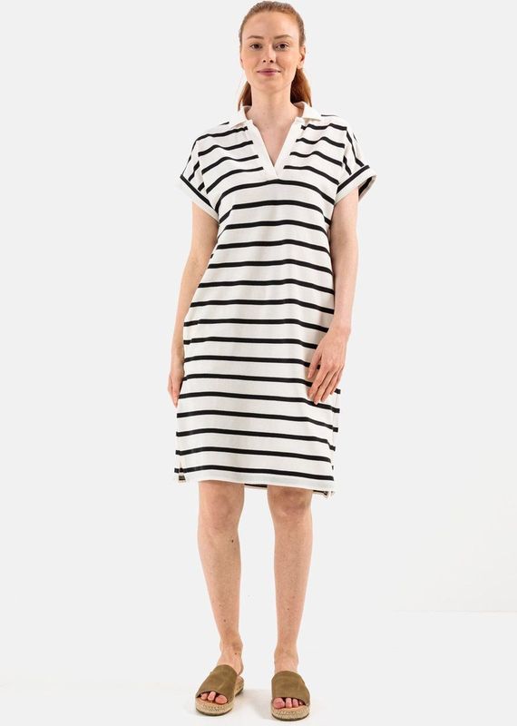 camel active Polo jurk in piqué katoen - Maat womenswear-M - Wit-Blauw