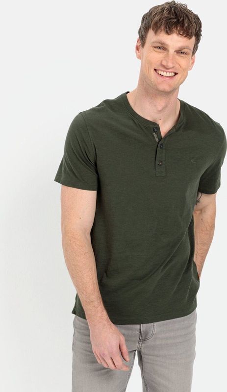 camel active - Henleyshirt - Groen - Korte Mouwen - Zuiver Katoen