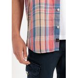 camel active - Geruite Overhemd - Rood-Blauw - Linnen Mix