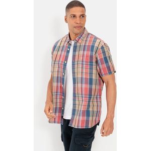 camel active - Geruite Overhemd - Rood-Blauw - Linnen Mix