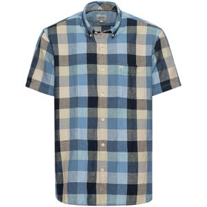 camel active Geruit hemd voor heren van linnenmix, blauw-beige, M