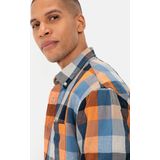 camel active - Geruite Overhemd - Blauw-Oranje - Linnen Mix