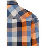 camel active - Geruite Overhemd - Blauw-Oranje - Linnen Mix
