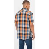 camel active - Geruite Overhemd - Blauw-Oranje - Linnen Mix