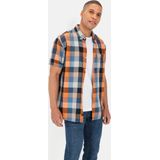 camel active - Geruite Overhemd - Blauw-Oranje - Linnen Mix