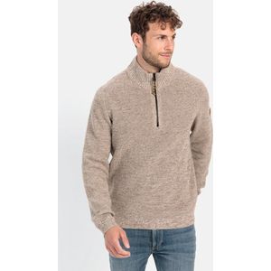 half zip trui Camel Active beige gemeleerd wijde fit katoen