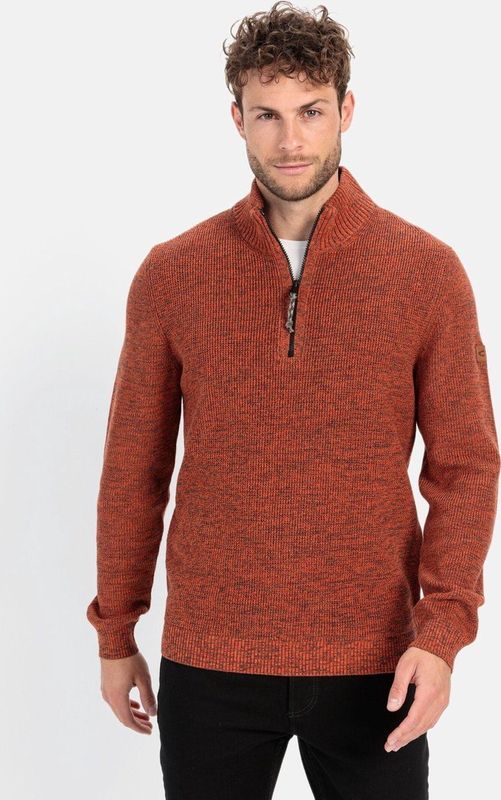 Camel Active - Gebreide Trui - Oranje - Half Zip - Wijde Fit