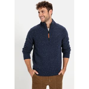 Camel Active - Gebreide Trui - Donkerblauw - Half Zip - Wijde Fit