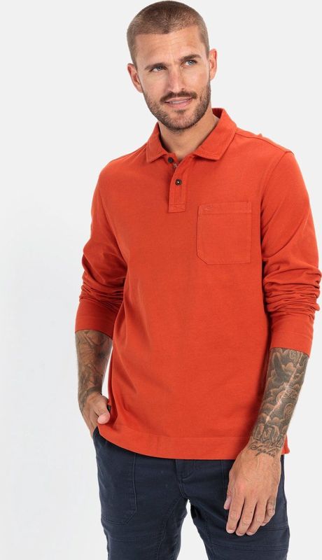 Camel Active - Poloshirt - Rood - Lange Mouwen - Gecertificeerd Biologisch Katoen