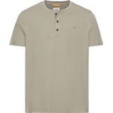 Henley - T-shirt - Kaki - Korte Mouwen - Regular Fit - Knoopsluiting