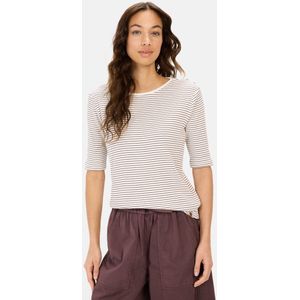 camel active - Gestreept T-shirt - Wit - Ronde Hals - 100% Katoen