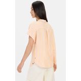 camel active - Gestreepte Blouse - Oranje - Linnen-Lyocellmix