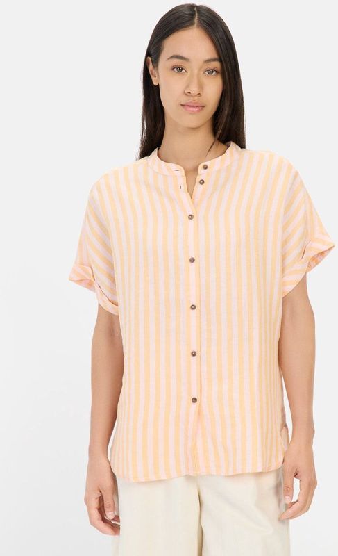 camel active - Gestreepte Blouse - Oranje - Linnen-Lyocellmix