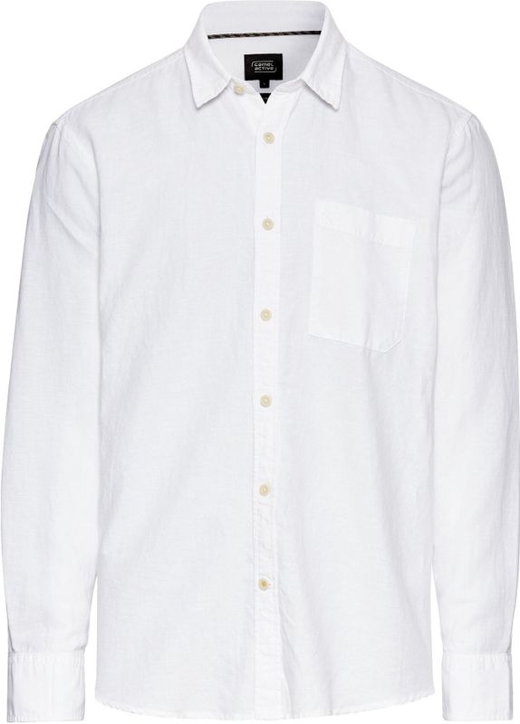 camel active Linnen overhemd met lange mouwen en soft-wash afwerking - Maat menswear-S - Wit