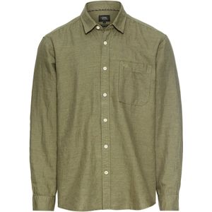 camel active Linnen overhemd met lange mouwen en soft-wash afwerking - Maat menswear-L - Donker Groen