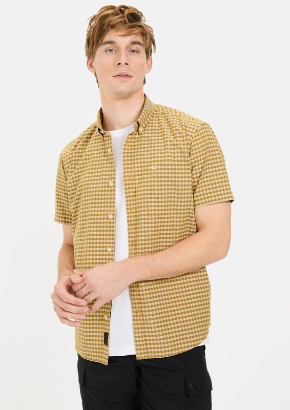 camel active Geruit overhemd met korte mouwen gemaakt van katoen - Maat menswear-4XL - Oranje