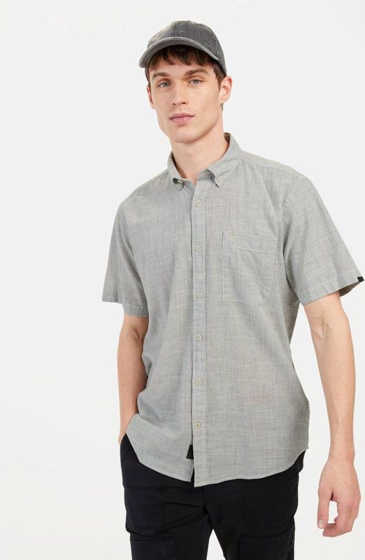camel active - Korte Mouwen Overhemd - Grijs - Structuurpatroon