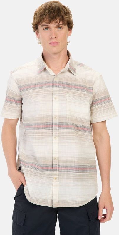 camel active - Katoenen Overhemd - Rood - Korte Mouwen - Ruitpatroon