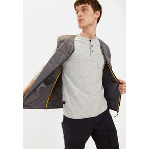 Camel Active - Henley - T-shirt - Grijs - Katoen-Linnenmix