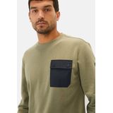Sweater - Katoenmix - Relaxte Pasvorm - Contrasterende Borstzak