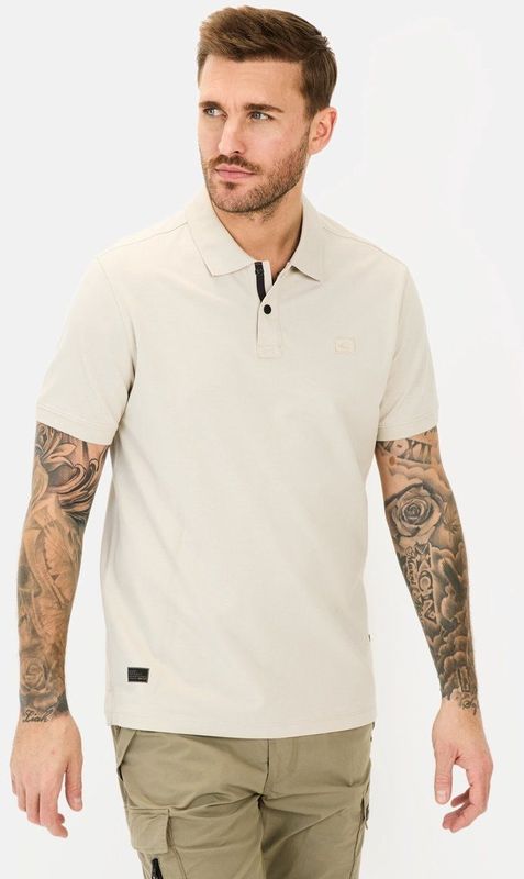 camel active - Korte Mouw Poloshirt - Beige - Katoenmix - 2-Way Stretch