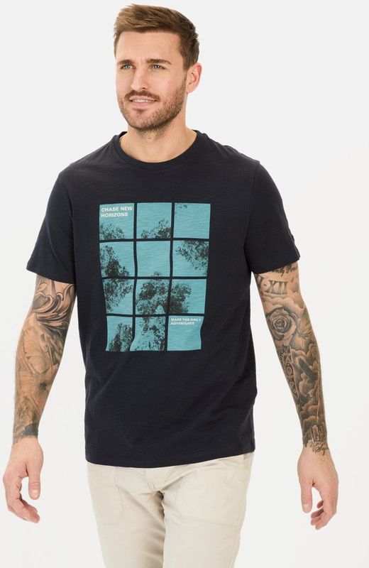 camel active T-shirt met print gemaakt van biologisch katoen - Maat menswear-S - Donker blauw