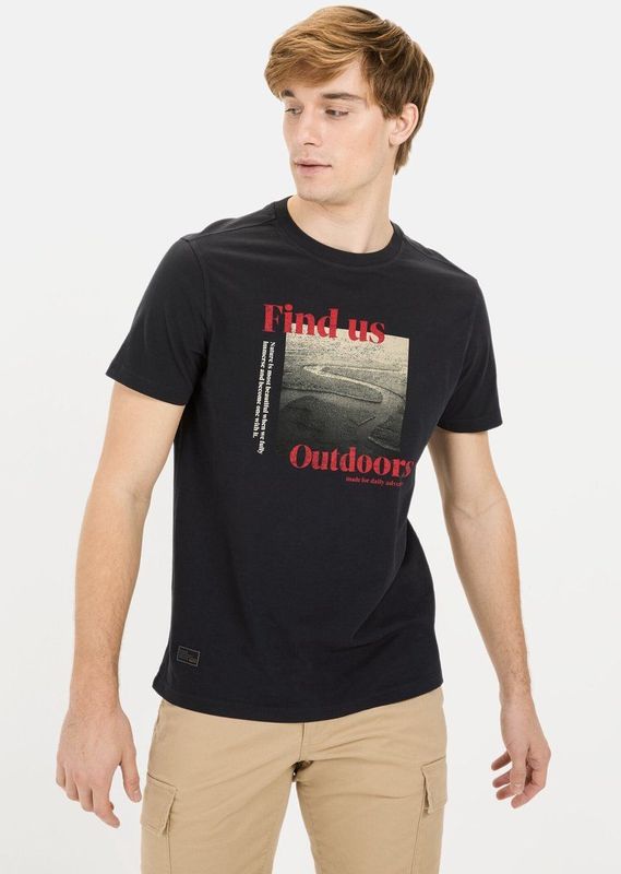 camel active - T-shirt - Groen - Biologische Katoen - Regular Fit